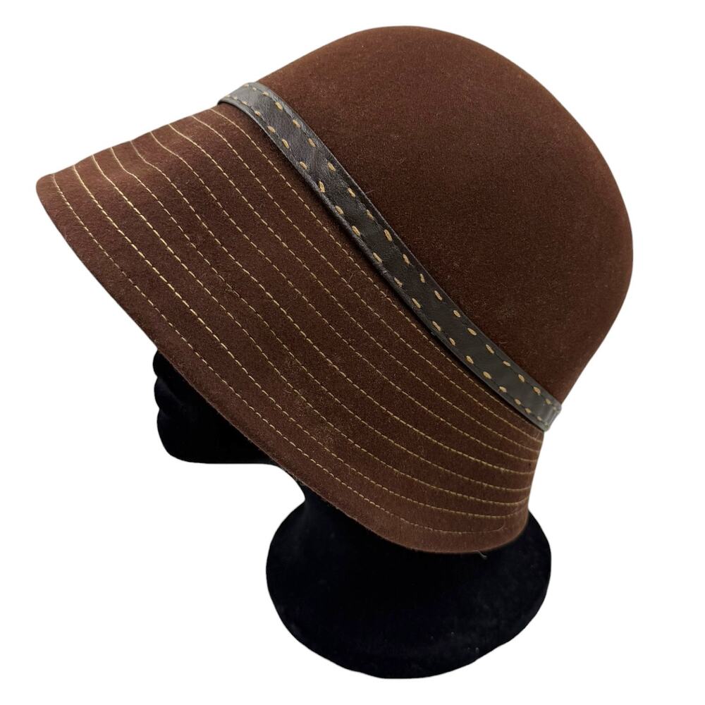 Vtg 90s Y2K Toucan Wool Felt Cloche Hat Womens Brown Academia Heritage Preppy